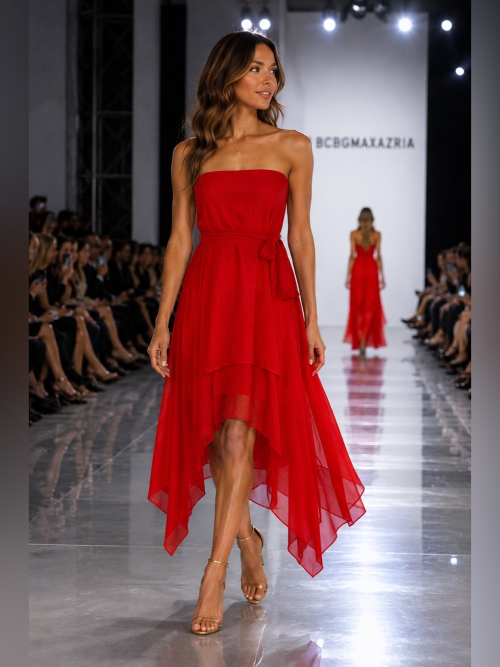 BCBGMAXAZRIA Tabatha Silk Hi-Low Handkerchief Dress Flame Red Sz 6 NWOT